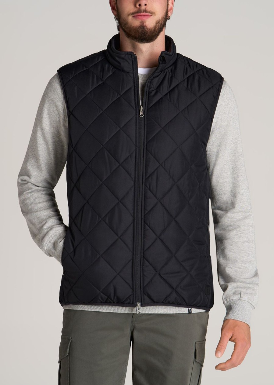 Men American Tall Jackets + Coats | Quilted Reversible Tall Men'S Vest In Black & Charcoal