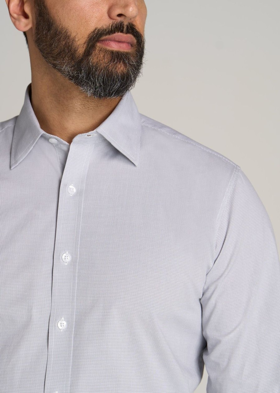 Men American Tall Button Shirts | Oskar Button-Up Shirt For Tall Men In Grey & White Gingham