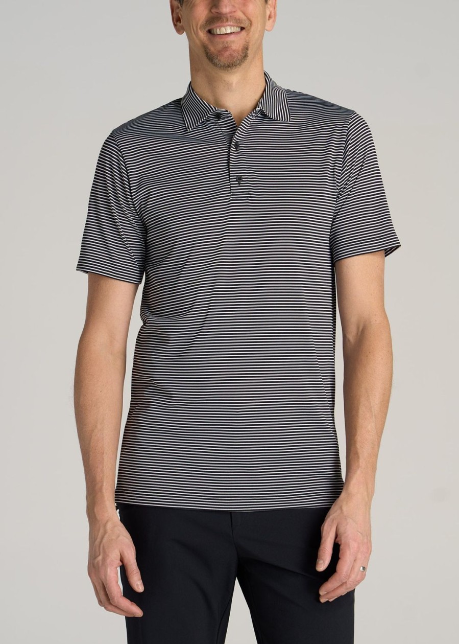 Men American Tall Polos | A.T. Performance Stretch Stripe Golf Tall Men'S Polo Shirt In Black