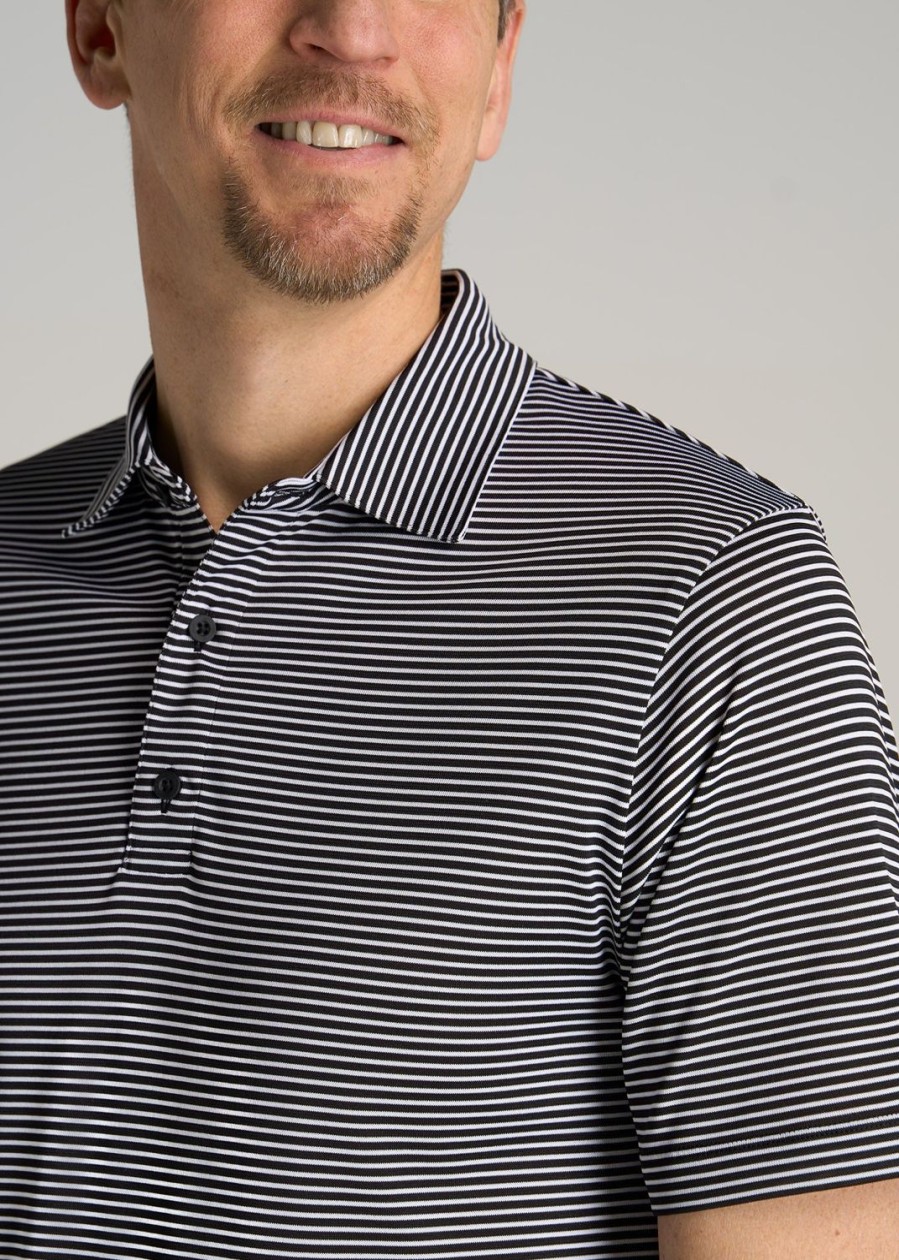 Men American Tall Polos | A.T. Performance Stretch Stripe Golf Tall Men'S Polo Shirt In Black