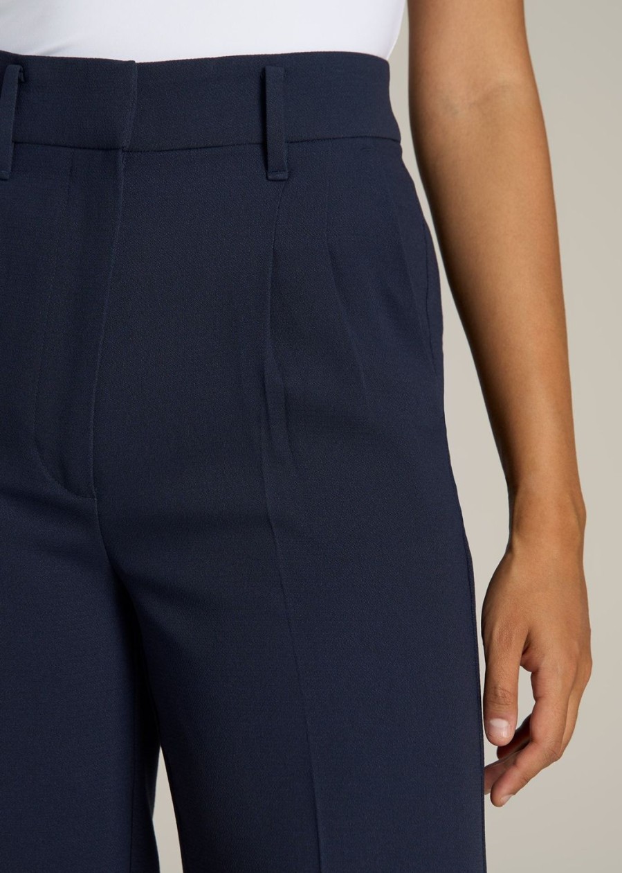 Women American Tall Pants + Trousers | Pleated Wide Leg Dress Pants For Tall Women In Navy