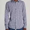 Men American Tall Button Shirts | Oskar Button-Up Shirt For Tall Men In Cobalt & Chocolate Brown Micro Plaid