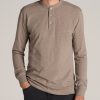 Men American Tall Long Sleeve Tees + Thermals | Long Sleeve Slub Henley Shirt For Tall Men In Dark Sand