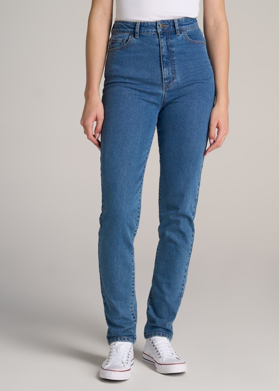 Women American Tall Jeans + Denim | The Lola - Stretch Slim-Fit Tall High Waisted Jeans For Tall Women In Classic Mid Blue