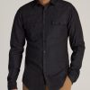 Men American Tall Button Shirts | Lj&S Western Denim Shirt For Tall Men In Black