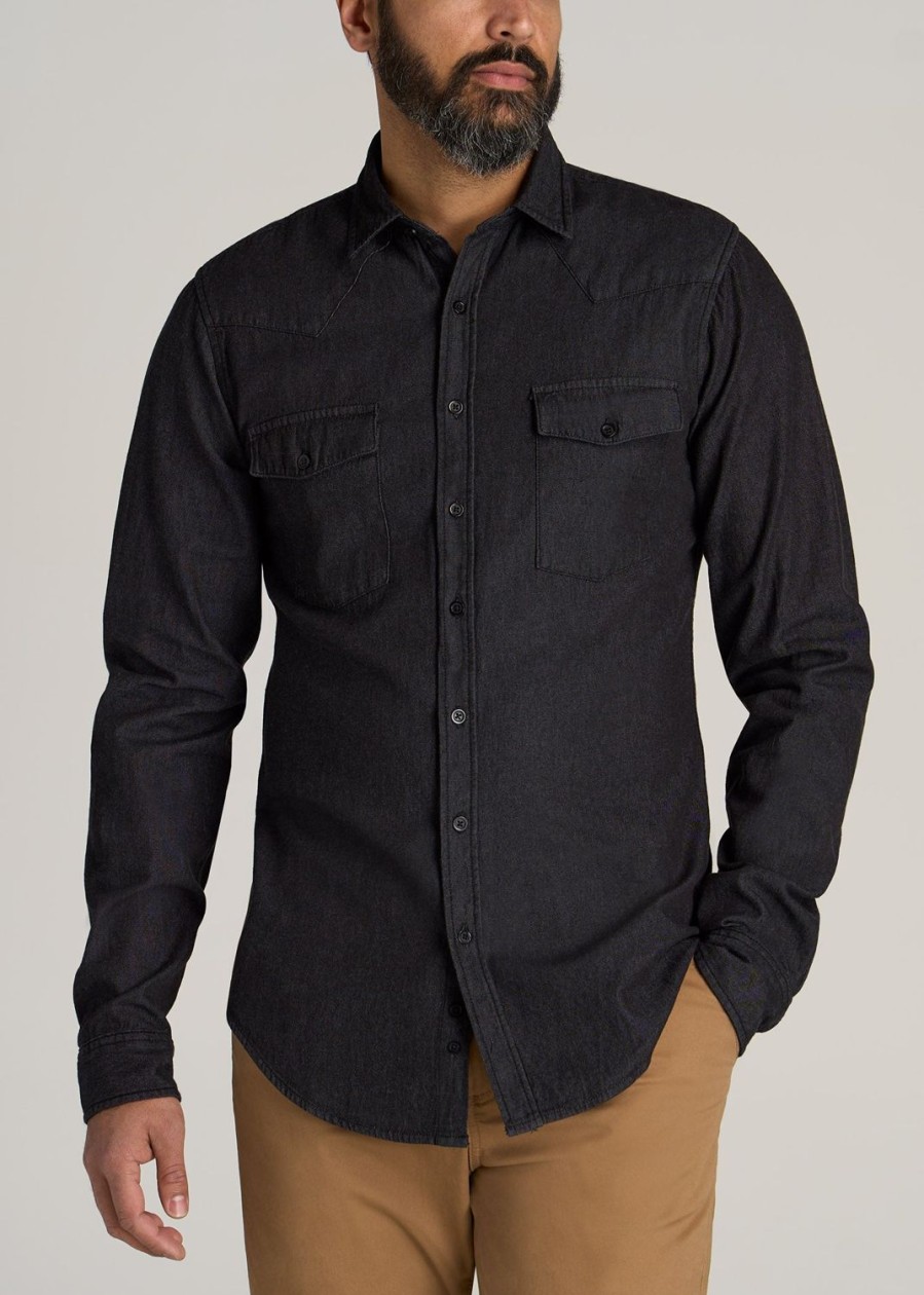 Men American Tall Button Shirts | Lj&S Western Denim Shirt For Tall Men In Black