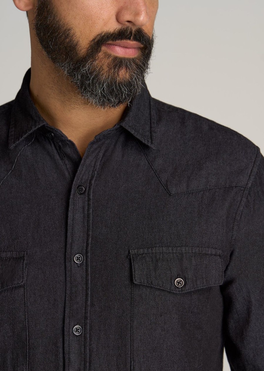 Men American Tall Button Shirts | Lj&S Western Denim Shirt For Tall Men In Black