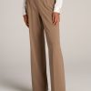 Women American Tall Pants + Trousers | Flat Front Wide Leg Dress Pants For Tall Women In Fawn