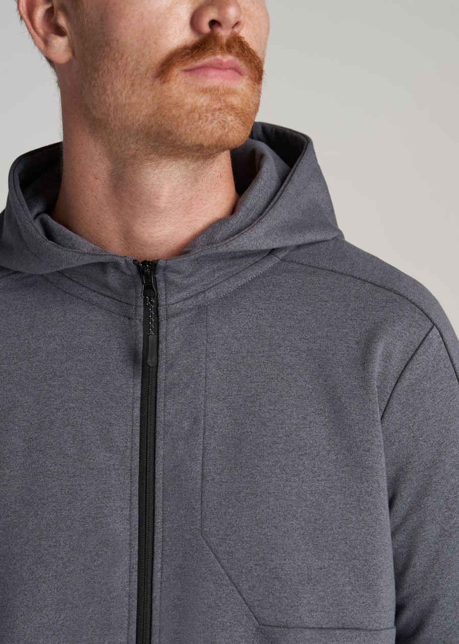 Men American Tall Hoodies + Sweatshirts | A.T. Performance French Terry Full Zip Hoodie For Tall Men In Tech Charcoal Mix