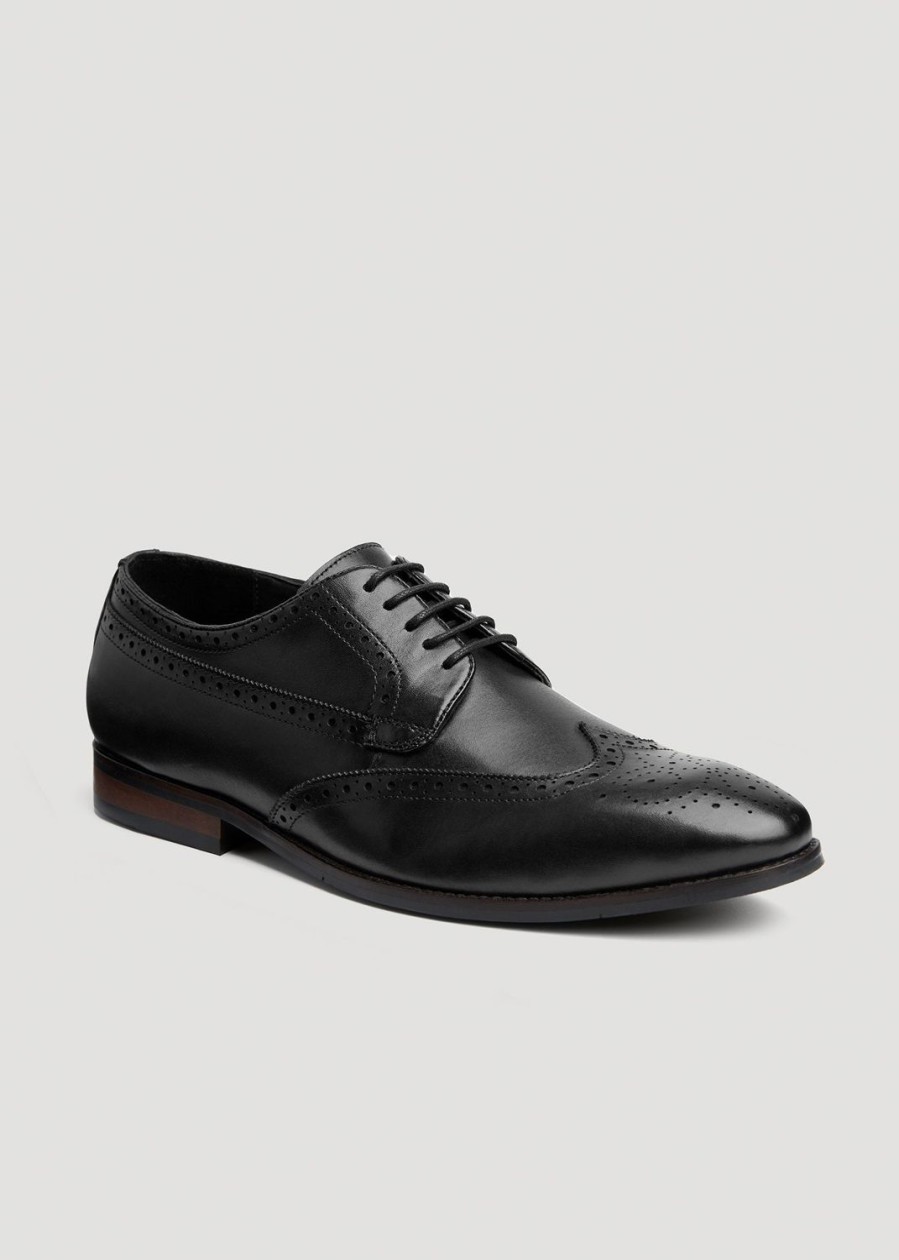 Men American Tall | Men'S Leather Brogue Oxford Size 13 To 16 In Black