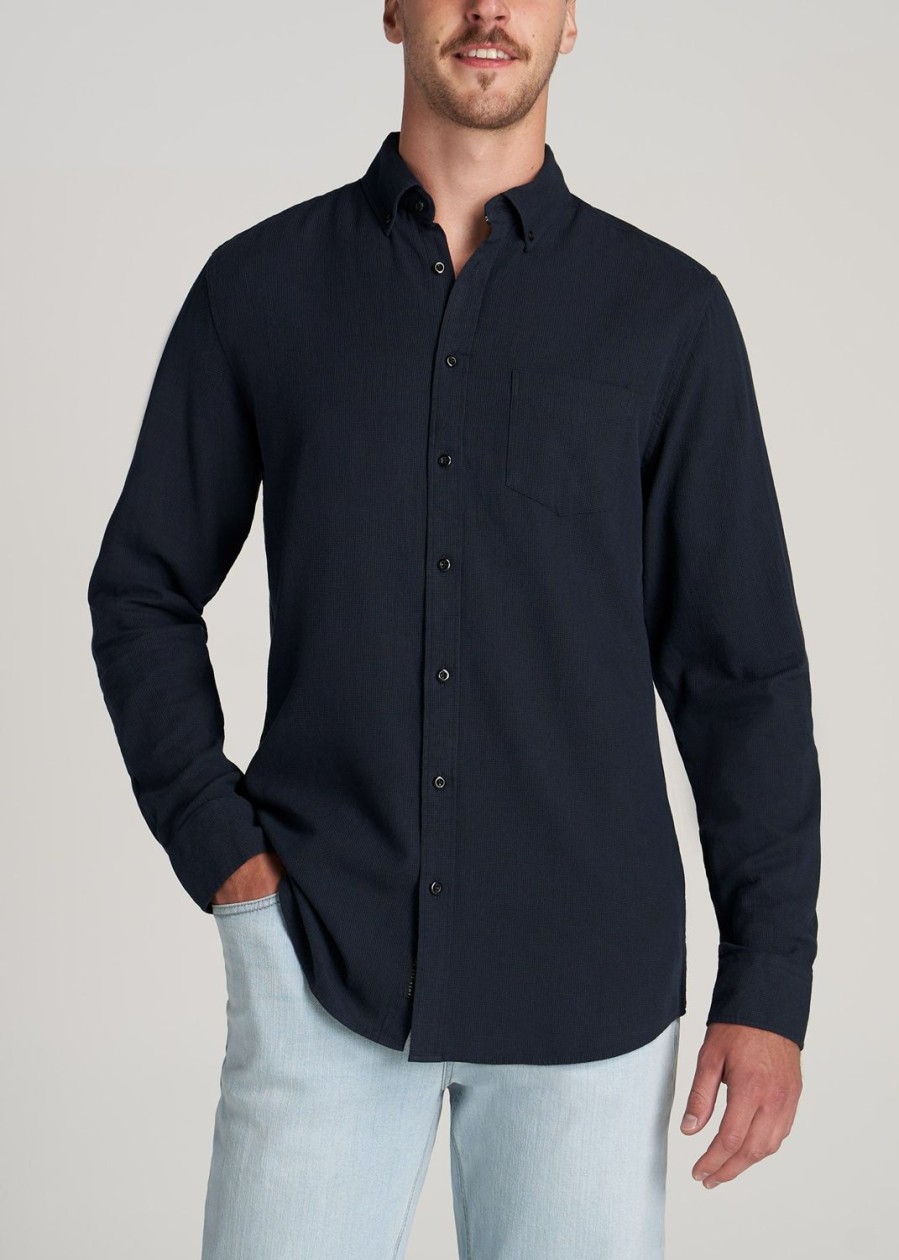 Men American Tall Button Shirts | Soft-Wash Button-Up Shirt For Tall Men In Navy Dobby