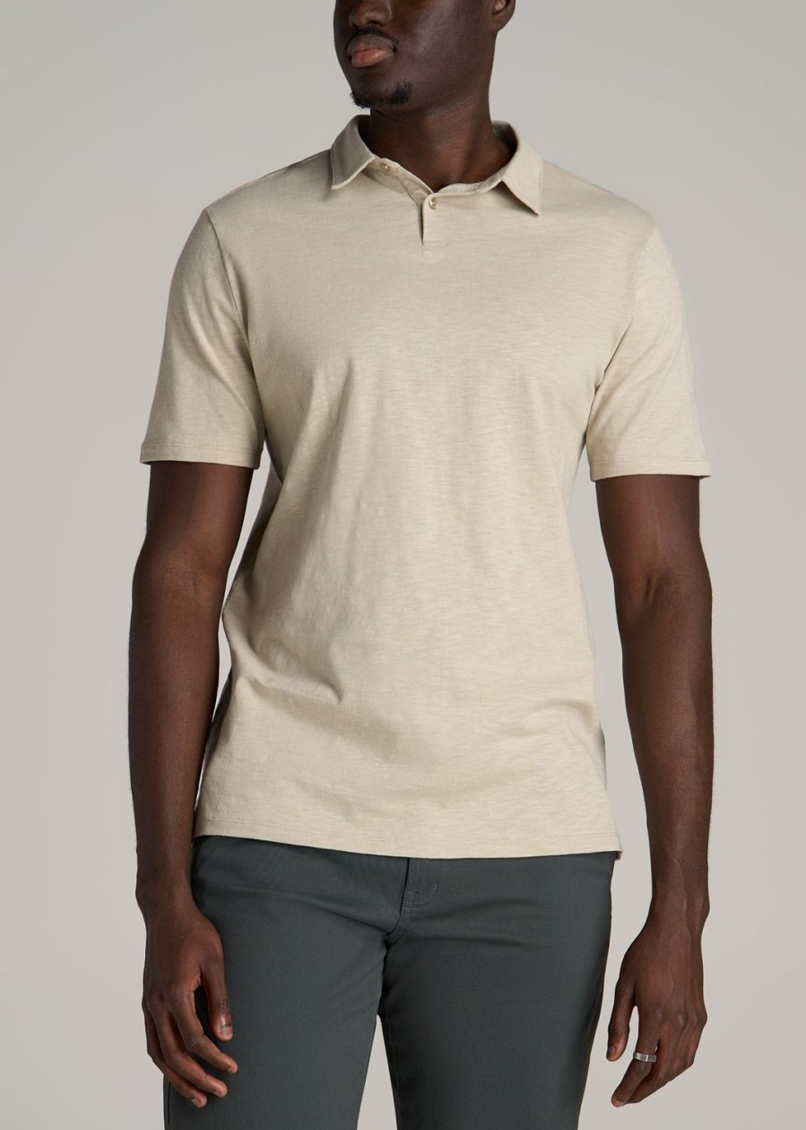 Men American Tall Polos | Slub Self Collar Tall Polo Shirt In Stone