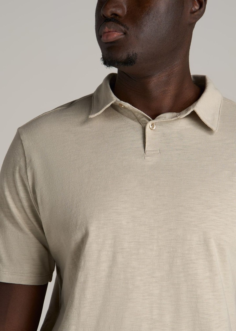 Men American Tall Polos | Slub Self Collar Tall Polo Shirt In Stone