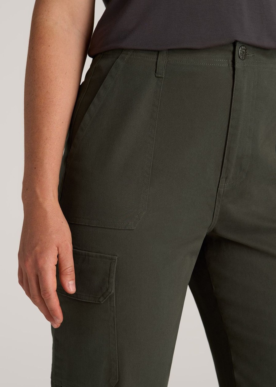 Women American Tall Pants + Trousers | Straight Leg Cargo Chino Pants For Tall Women In Dark Moss Green