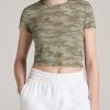 Women American Tall Tees, Tanks + Bodysuits | Cropped Waffle Tee In Women'S Tall T-Shirts Green Camo Print