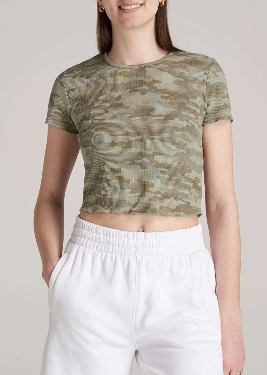 Women American Tall Tees, Tanks + Bodysuits | Cropped Waffle Tee In Women'S Tall T-Shirts Green Camo Print