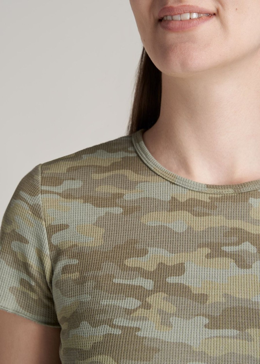 Women American Tall Tees, Tanks + Bodysuits | Cropped Waffle Tee In Women'S Tall T-Shirts Green Camo Print