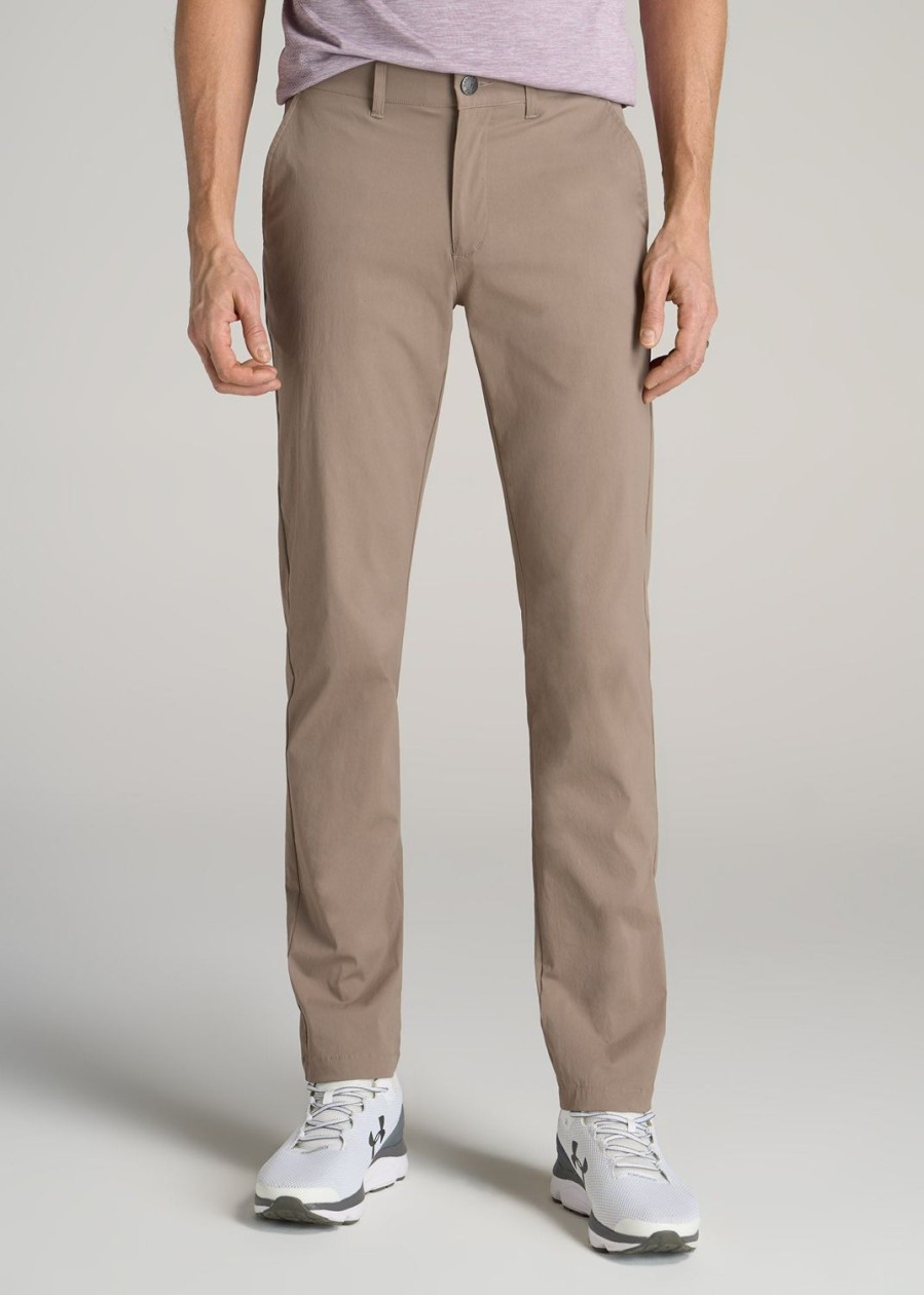 Men American Tall Pants + Chinos | Tapered Fit Traveler Chino Pants For Tall Men In Dark Sand