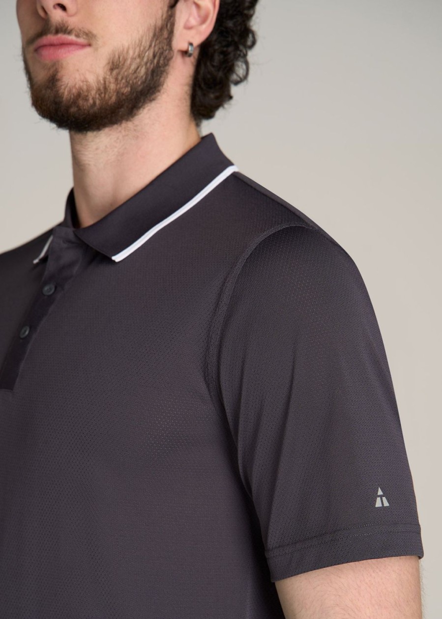 Men American Tall Polos | A.T. Performance Tipped Golf Polo For Tall Men In Charcoal