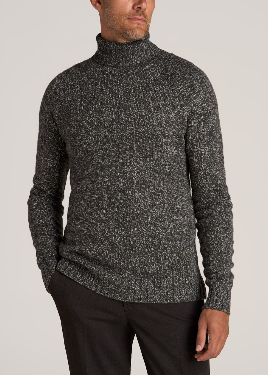 Men American Tall Hoodies + Sweatshirts | Wool Blend Marled Men'S Tall Turtleneck In Charcoal Multi