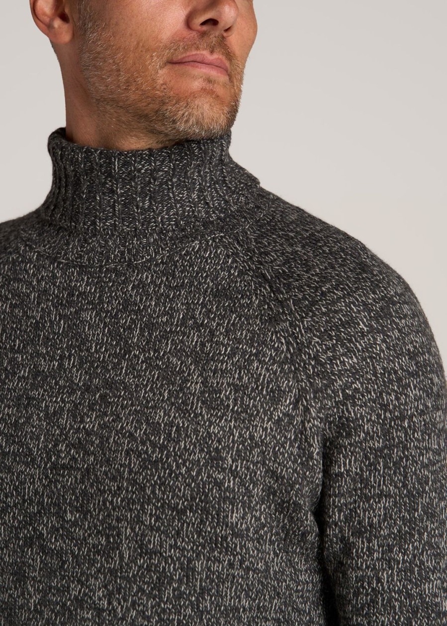 Men American Tall Hoodies + Sweatshirts | Wool Blend Marled Men'S Tall Turtleneck In Charcoal Multi