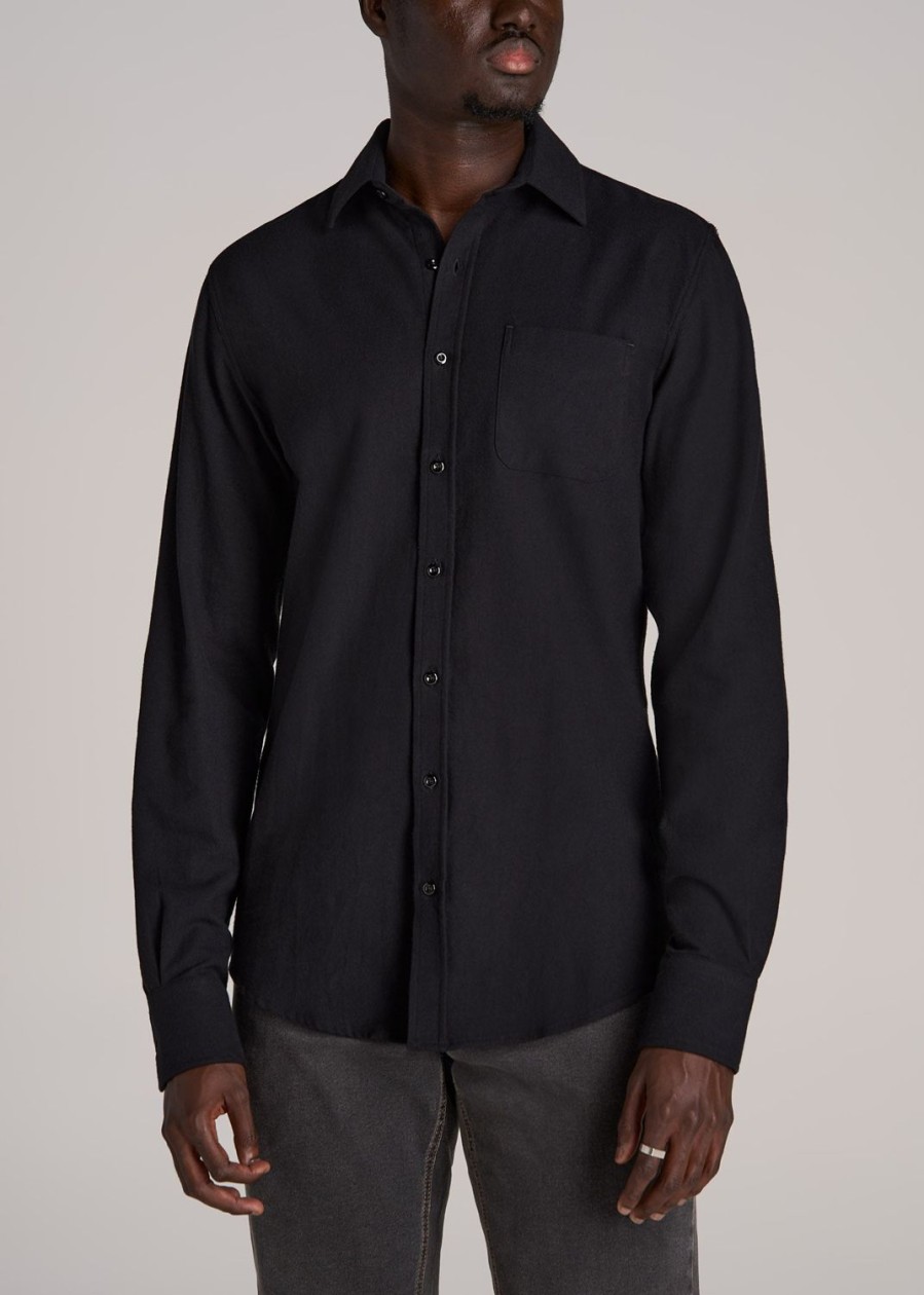 Men American Tall Button Shirts | Nelson Flannel Shirt For Tall Men In Black