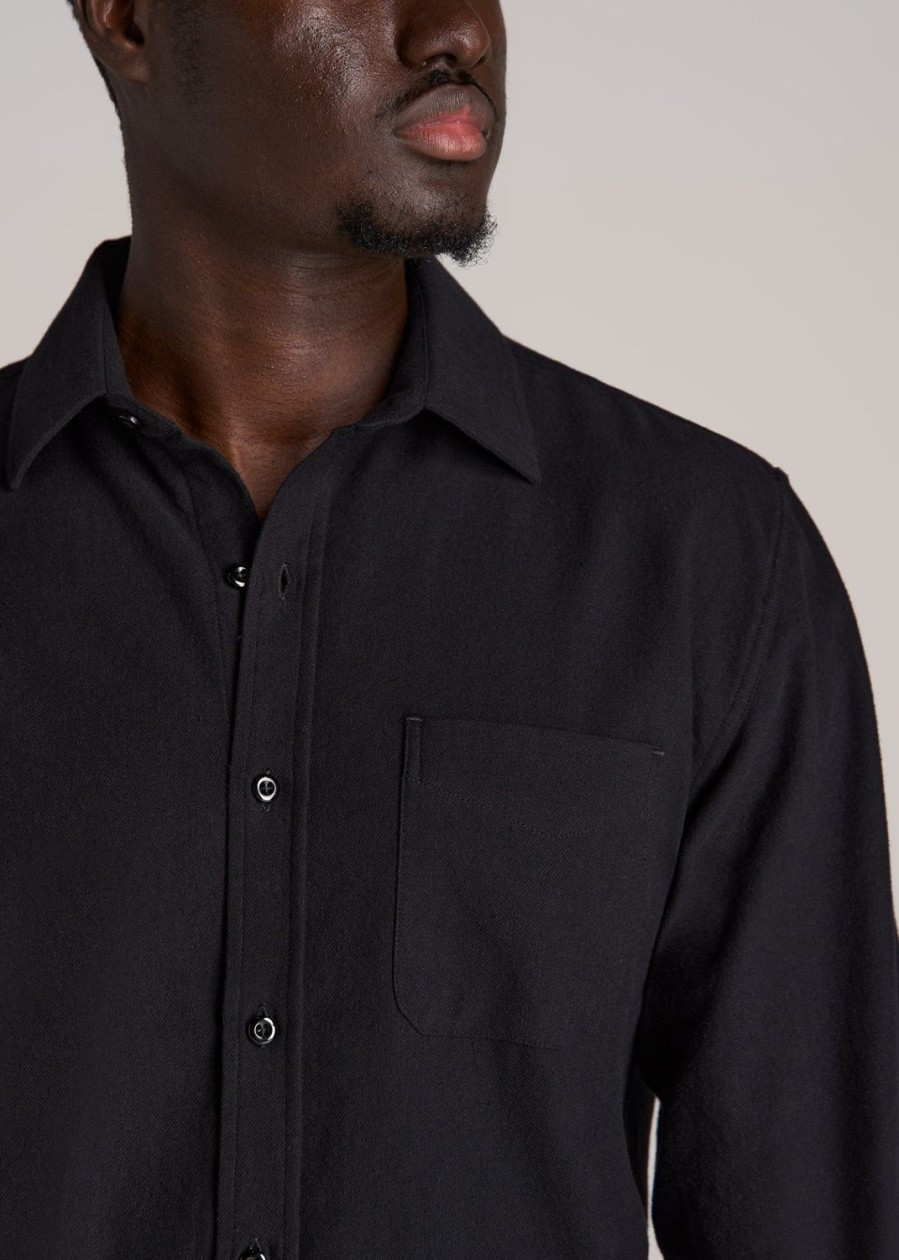 Men American Tall Button Shirts | Nelson Flannel Shirt For Tall Men In Black