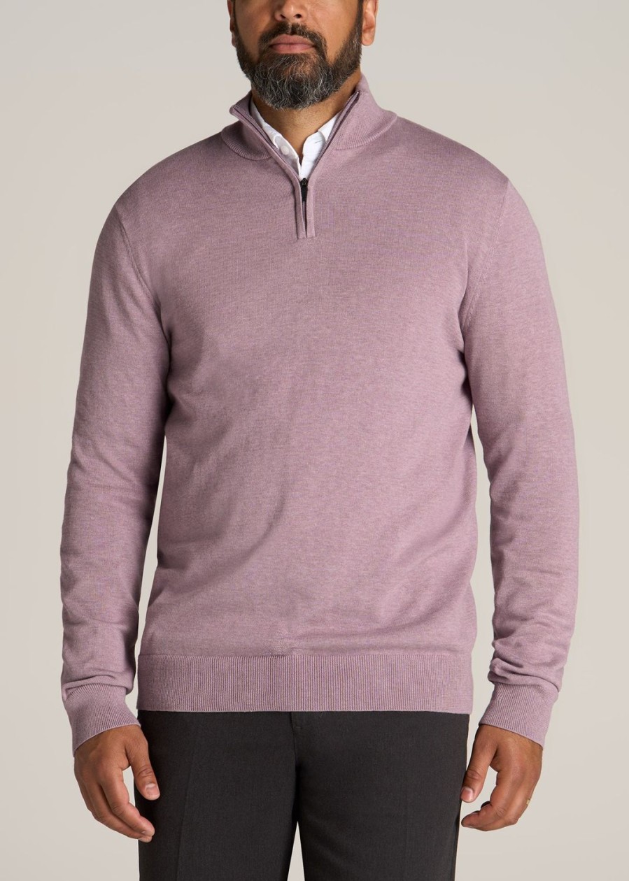 Men American Tall Hoodies + Sweatshirts | Everyday Quarter-Zip Tall Men'S Sweater In Lavender Fog