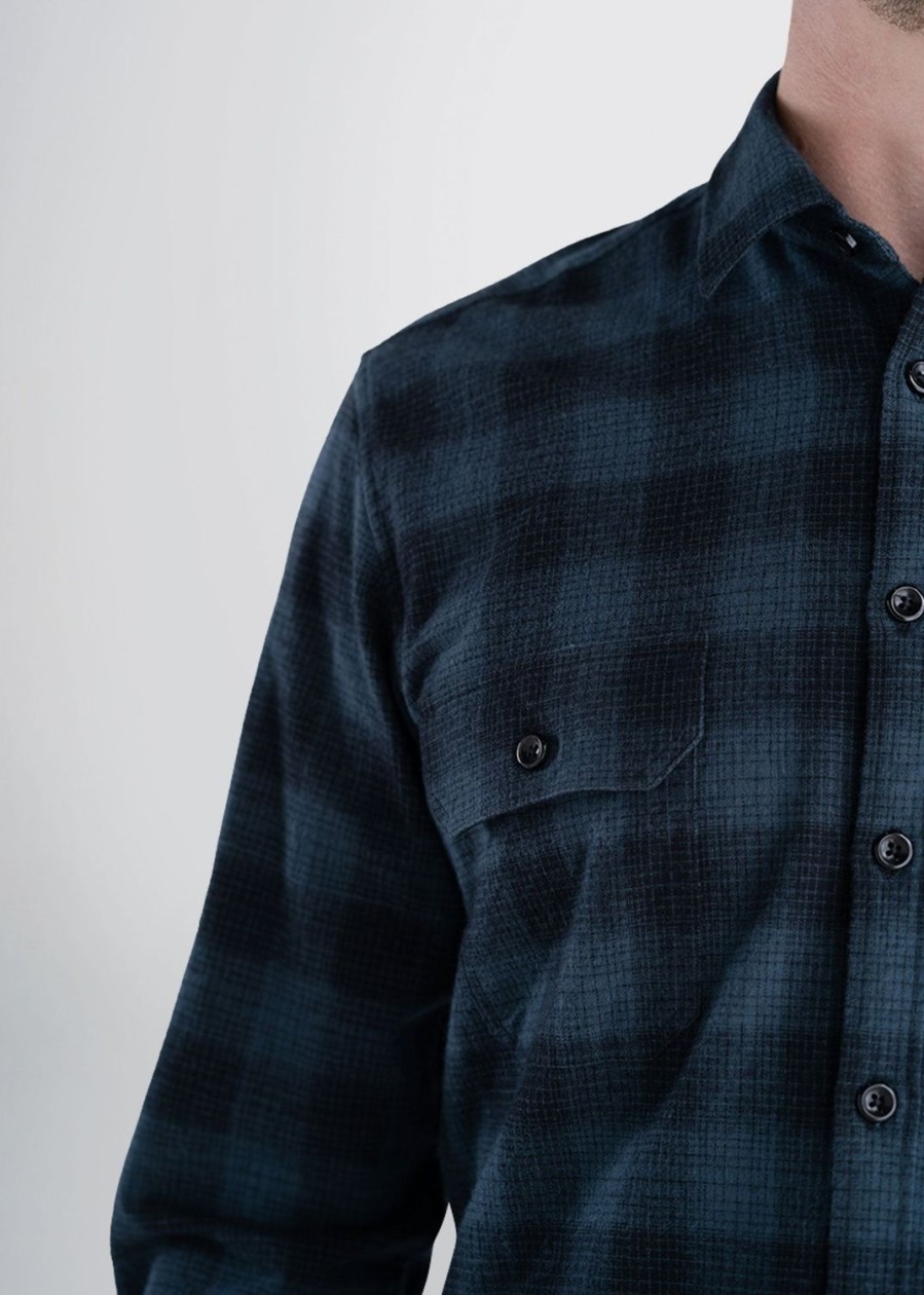 Men American Tall Button Shirts | Lj&S Men'S Tall Heavy Flannel Shirt In Army Plaid-Black & Spruce Blue