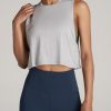 Women American Tall Tees, Tanks + Bodysuits | Athletic Cropped Muscle Tank Top For Tall Women In Silver