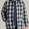 Men American Tall Jackets + Coats | Lj&S Men'S Tall Sherpa Lined Shirt Jacket In Midnight Navy & Ecru Plaid