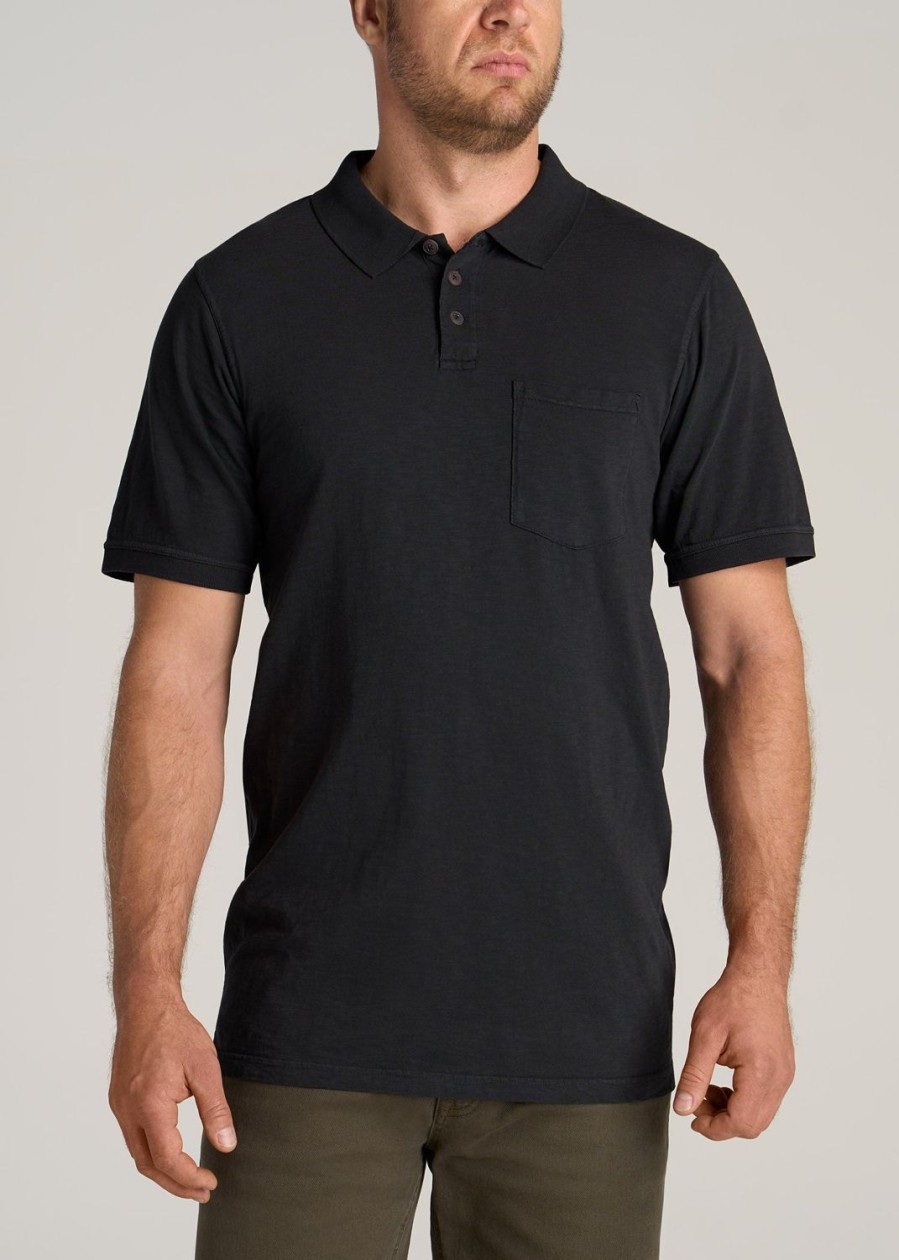 Men American Tall Polos | Lj&S Slub Pocket Polo Shirt For Tall Men In Vintage Black