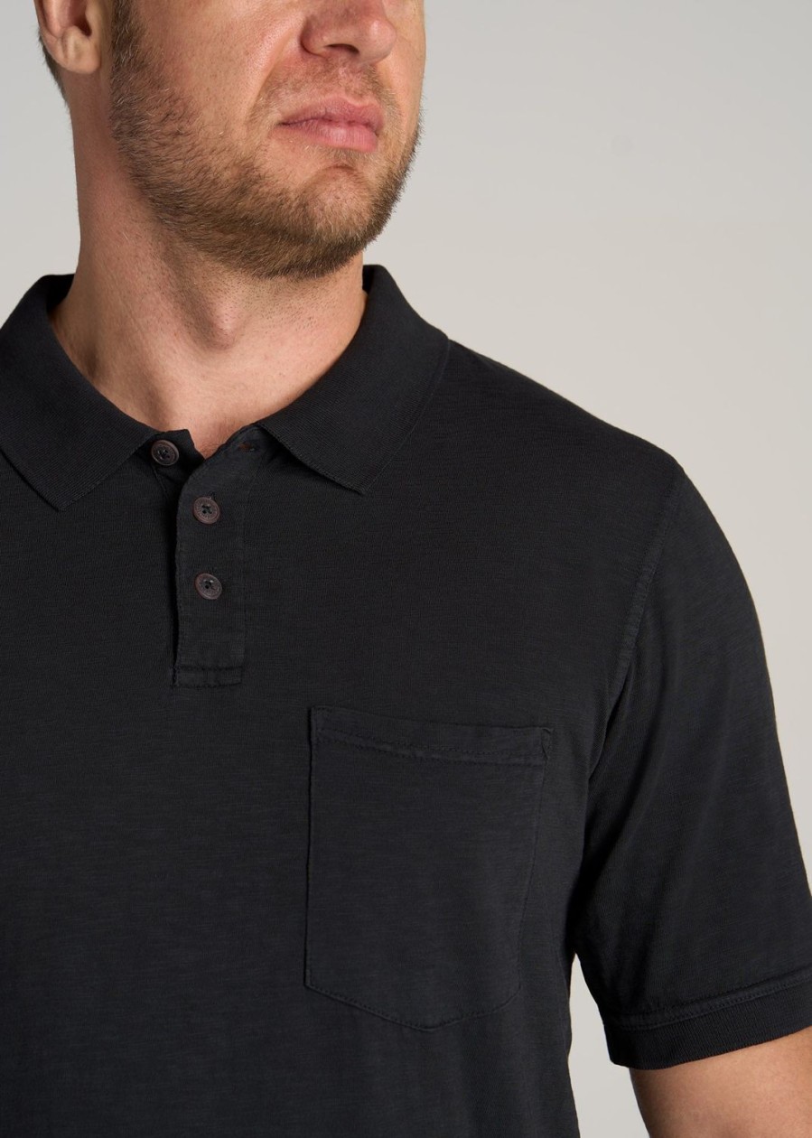 Men American Tall Polos | Lj&S Slub Pocket Polo Shirt For Tall Men In Vintage Black