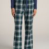 Women American Tall Athletic Pants | Open-Bottom Flannel Women'S Tall Pajama Pants In Green And Navy Tartan