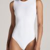 Women American Tall Tees, Tanks + Bodysuits | Sleeveless Crewneck Bodysuit For Tall Women In Bright White