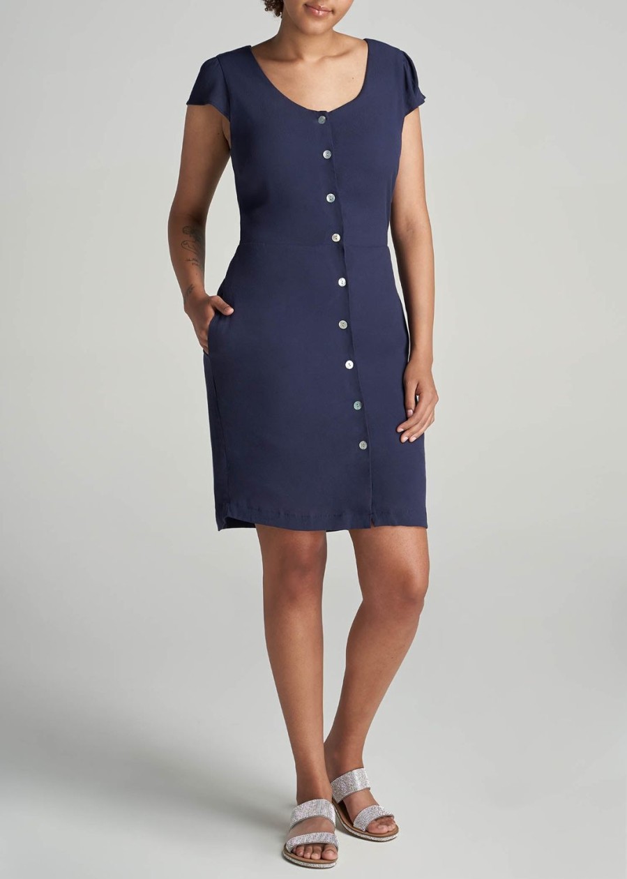 Women American Tall Dresses | Last Chance: Women'S Tall Slim-Fit Cap Sleeve Dress In Navy