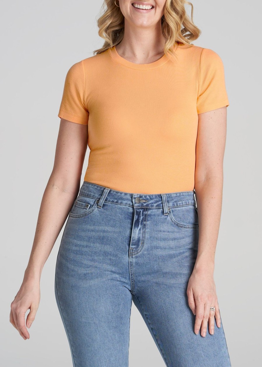 Women American Tall Tees, Tanks + Bodysuits | Fitted Ribbed Tee In Women'S Tall T-Shirts Clementine