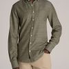 Men American Tall Button Shirts | Textured Weave Cotton Button-Up Shirt For Tall Men In Olive