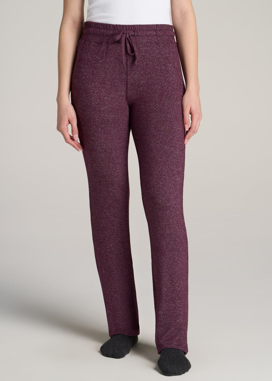 Women American Tall Athletic Pants | Open-Bottom Cozy Pj Lounge Pants For Tall Women In Beetroot Mix