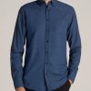 Men American Tall Button Shirts | Soft-Wash Button-Up Shirt For Tall Men In Light Blue Houndstooth