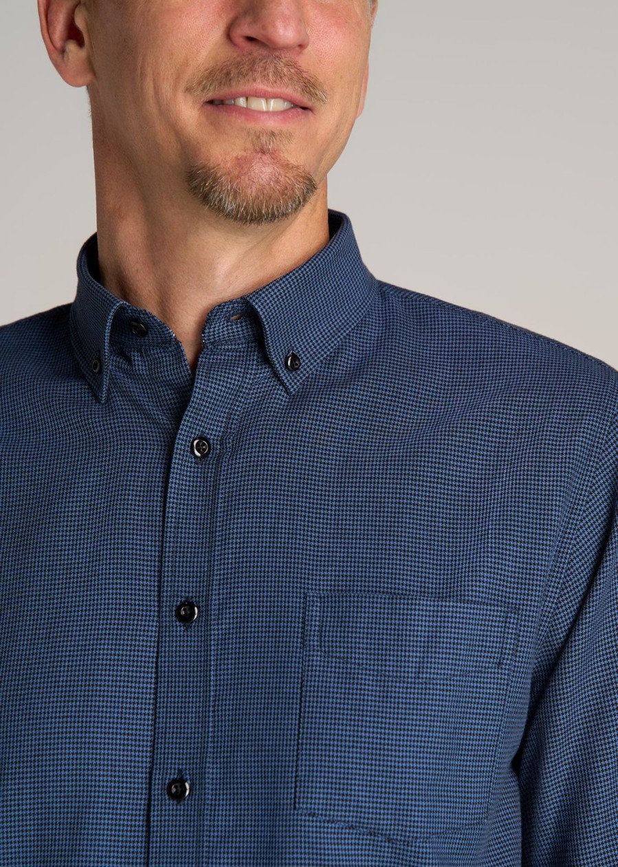 Men American Tall Button Shirts | Soft-Wash Button-Up Shirt For Tall Men In Light Blue Houndstooth