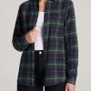 Women American Tall Shirts + Tops | Flannel Button-Up Shirt For Tall Women In Green & Blue Plaid