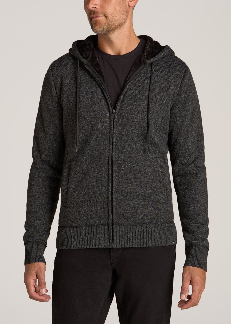 Men American Tall Hoodies + Sweatshirts | Hooded Sherpa Sweater For Tall Men In Charcoal Mix