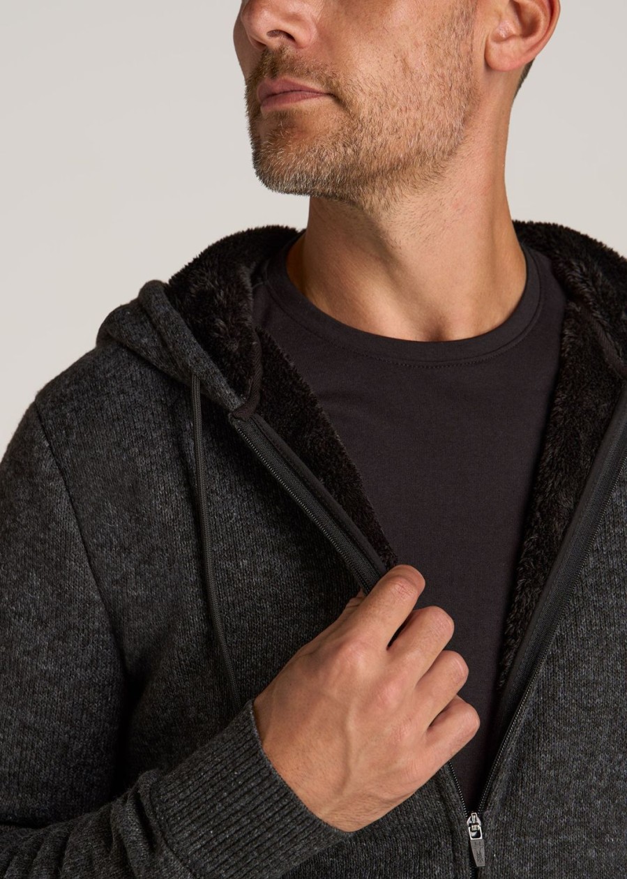 Men American Tall Hoodies + Sweatshirts | Hooded Sherpa Sweater For Tall Men In Charcoal Mix