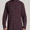 Men American Tall Button Shirts | Soft-Wash Button-Up Shirt For Tall Men In Navy & Maroon Check