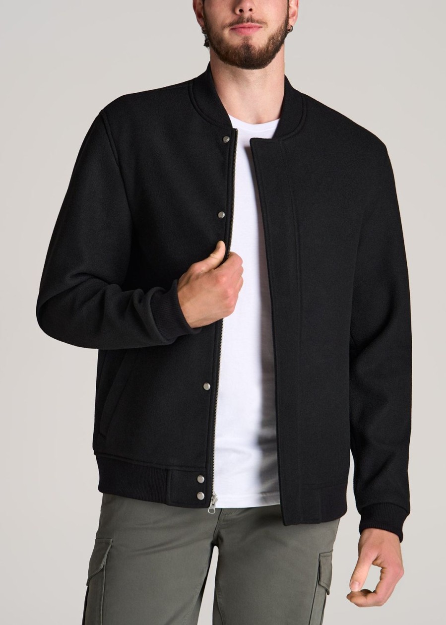 Men American Tall Jackets + Coats | Melton Varsity Jacket For Tall Men In Black