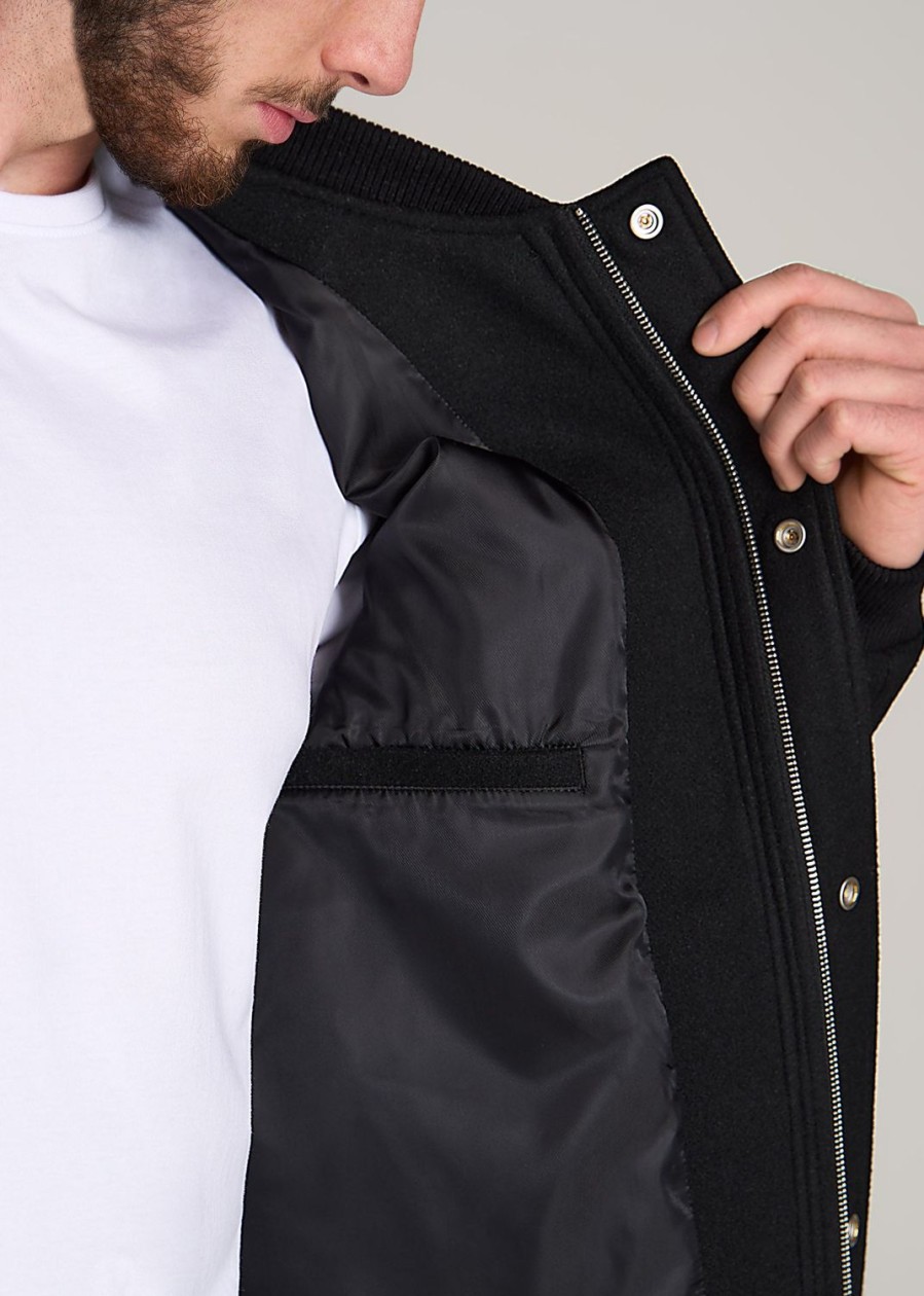 Men American Tall Jackets + Coats | Melton Varsity Jacket For Tall Men In Black