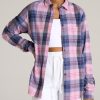 Women American Tall Shirts + Tops | Flannel Button-Up Shirt For Tall Women In Mauve And Blue Plaid