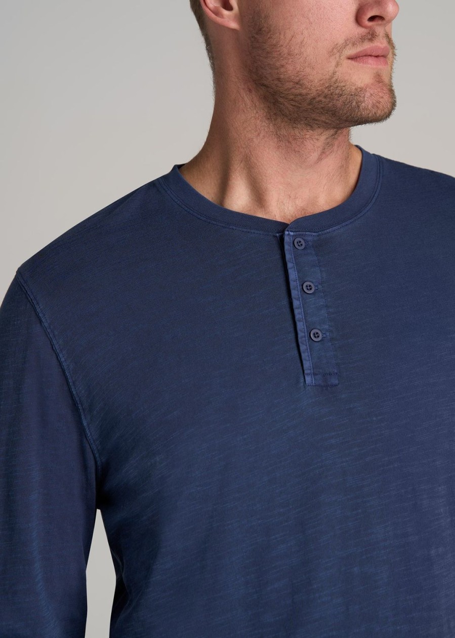 Men American Tall Long Sleeve Tees + Thermals | Lj&S Vintage Washed Slub Men'S Tall Henley Shirt In Vintage Blue