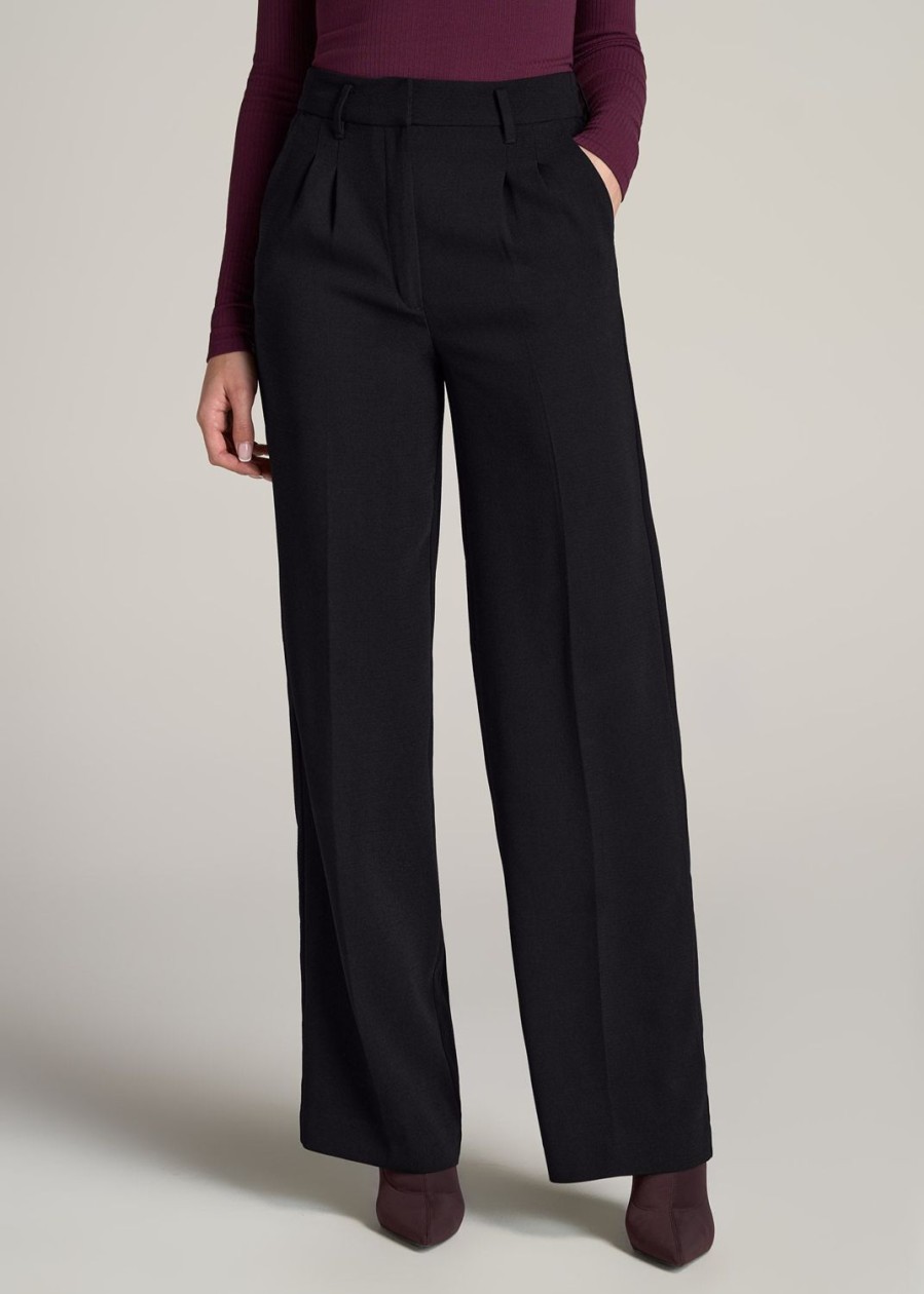 Women American Tall Pants + Trousers | Pleated Wide Leg Dress Pants For Tall Women In Black